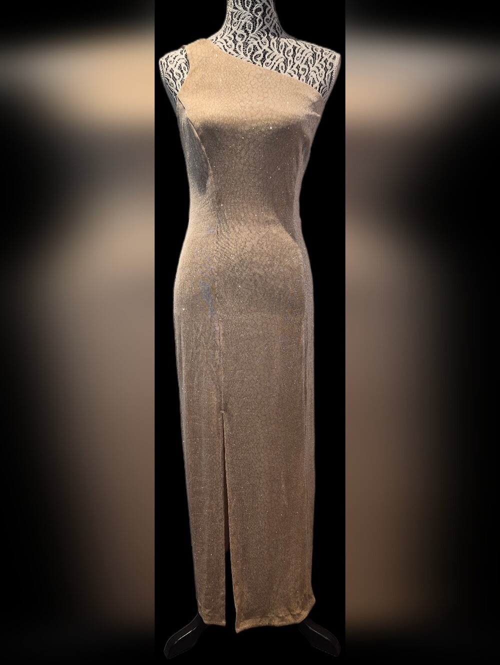 Joseph Ribkoff One-Shoulder Sequin Gown in Champagne Gold - Picture 2 of 8